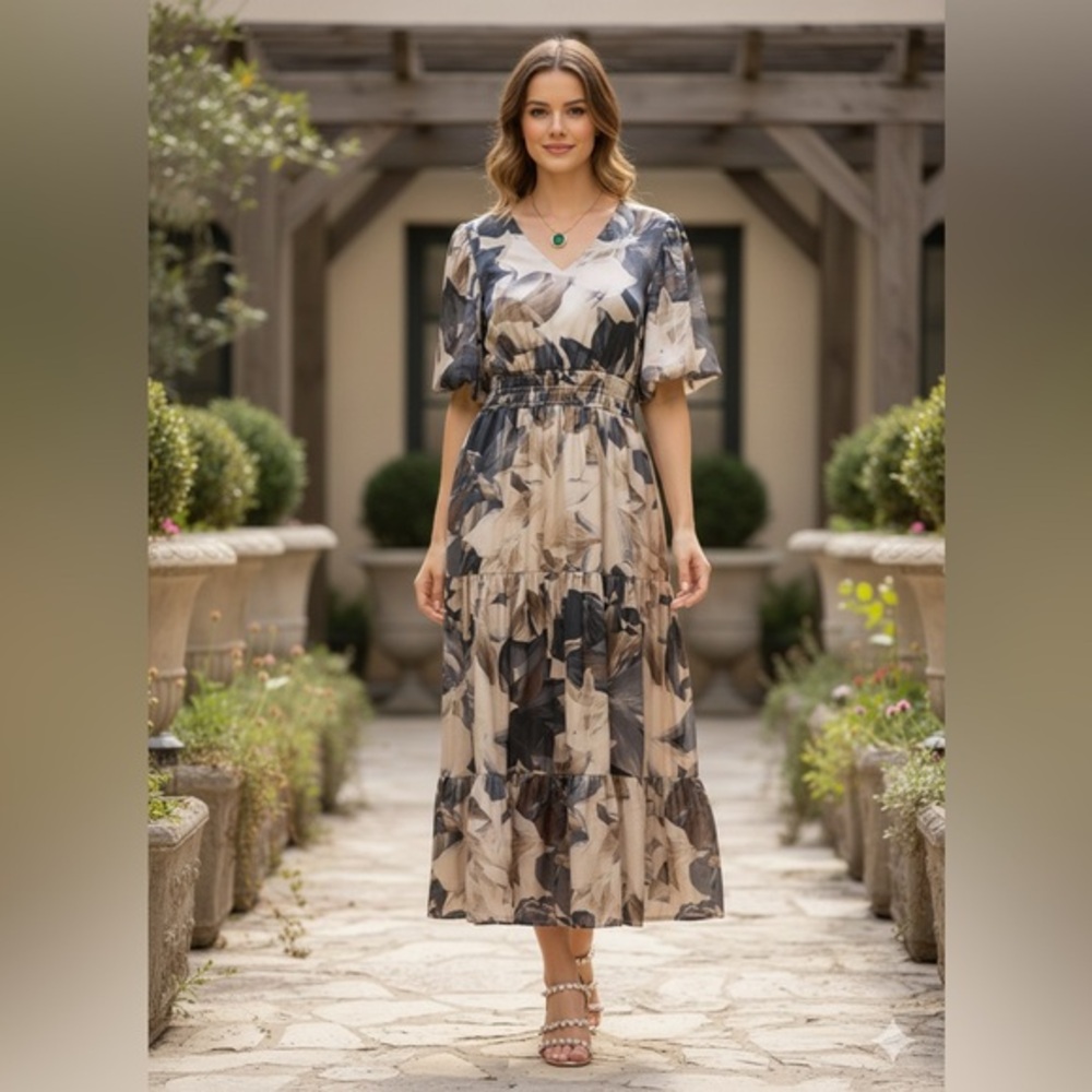 Rachel Zoe Luxe Floral Tiered Maxi Dress - Size‎ XS (Flowy Fit) - Gold Luxury